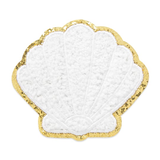 White Embroidered Shell Iron-On & Adhesive Patch by Make Market®